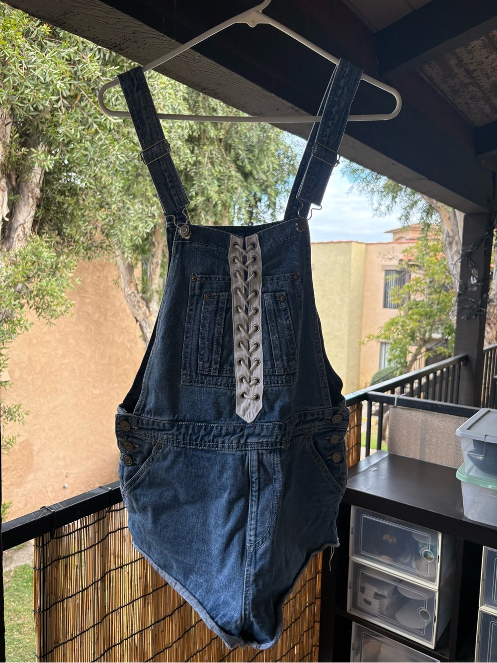Forever 21 Blue Denim Lace-Up Short Overalls